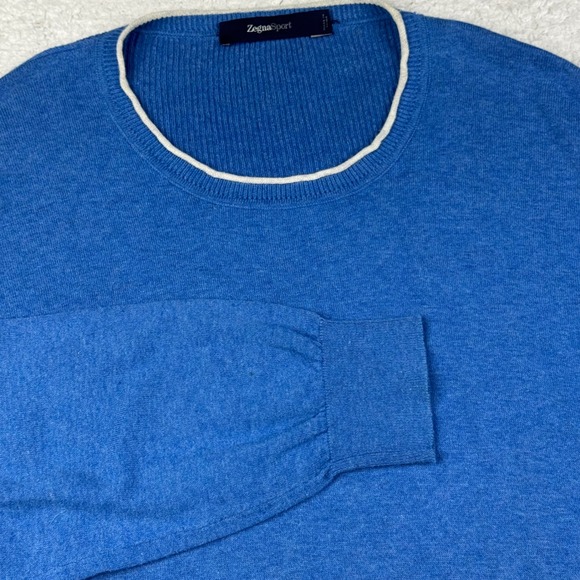 Zegna Sport Blue Cotton Cashmere Crewneck Sweater Men's Size Large (44)